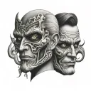 two face mask tattoo design idea