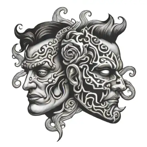 two face mask tattoo design idea
