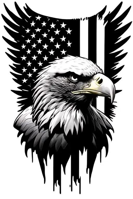 eagle head diving profile American flag downward spiral tattoo design idea