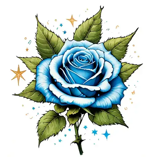 realistic blue rose with stars and soft shading  tattoo design idea