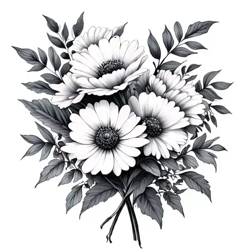august, March birth flower bouquet tattoo design idea