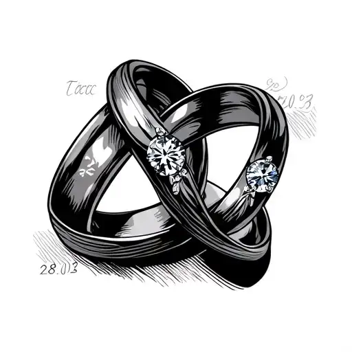 2 wedding rings crossing with date 28-03-2002 in it tattoo design idea