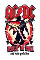 AC/DC red lightning withbangus young silhouette and a text "rock n roll aint noise pollution" tattoo design idea