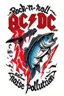 AC/DC red lightning withbangus young silhouette and a text "rock n roll aint noise pollution" tattoo design idea