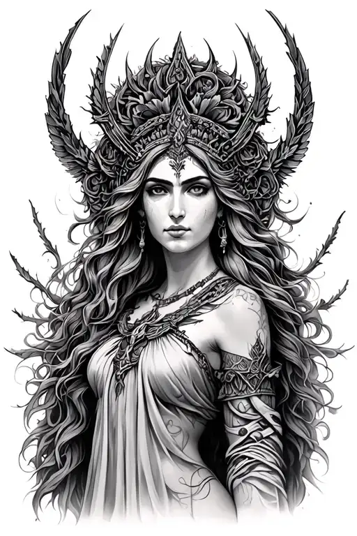 Freya goddess full body tattoo design idea