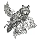 wolf and crow tattoo design idea