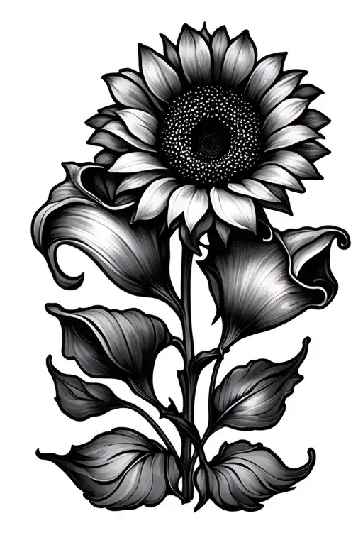 unconditional love symbol with sunflower and calla lily tattoo design idea
