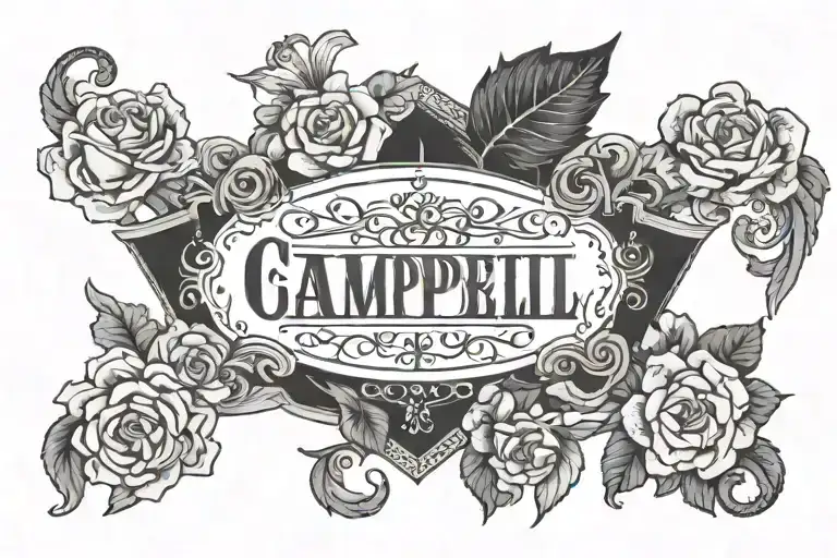 Chest tattoo of my last name CAMPBELL tattoo design idea