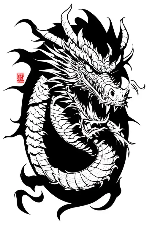 Samurai Fighting Dragon tattoo design idea