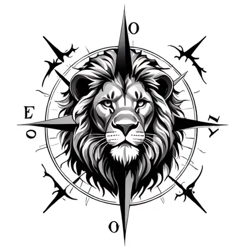 Lion and compass tattoo design idea