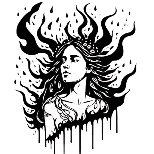 Tribal Tattoo Hippie woman trees on fire during a rain storm leaves blowing  tattoo black and white tattoo design idea