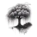 "the price you pay for love is grief" with a weeping willow tree tattoo design idea