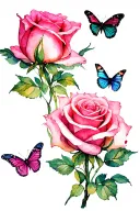 memory for mom with pink rose and butterflies  tattoo design idea