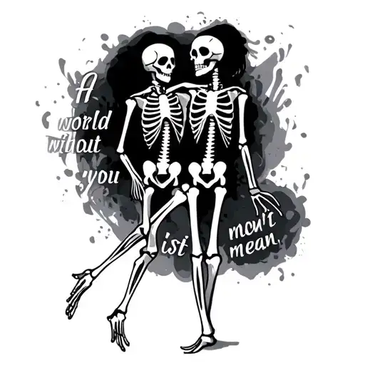 "A world without you isn't mean" a couple dancing skeleton tattoo design idea