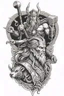 thor loki and odin god, into a leg sleeve  tattoo design idea