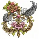 ankh symbol intertwined with vines and flowers tattoo design idea