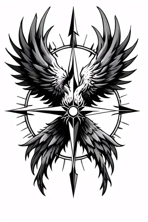 Phoenix Arrow Compass tattoo design idea