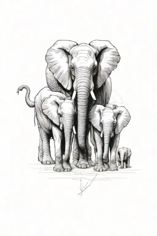 mama elephant with 4 babies tattoo design idea