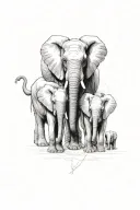 mama elephant with 4 babies tattoo design idea