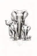 mama elephant with 4 babies tattoo design idea