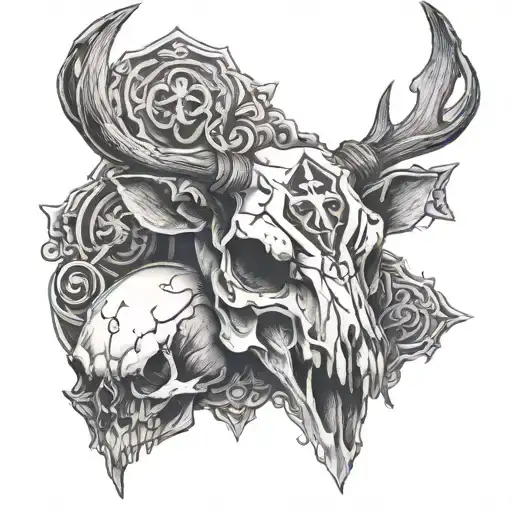 Deer skull with cross forarm  tattoo masculine  tattoo design idea