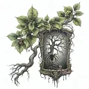 poison tree with spiderwebs hanging from the trees tattoo design idea
