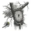 poison tree with spiderwebs hanging from the trees tattoo design idea
