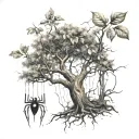 poison tree with spiderwebs hanging from the trees tattoo design idea