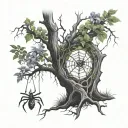 poison tree with spiderwebs hanging from the trees tattoo design idea