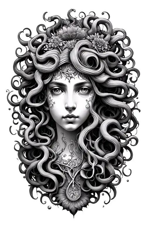 nature inspired tattoo with Medusa ornament style tattoo design idea