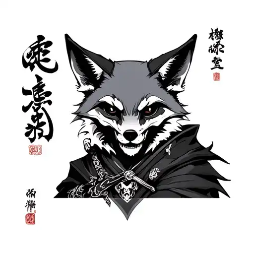 Japanese fox grim reaper tattoo design idea