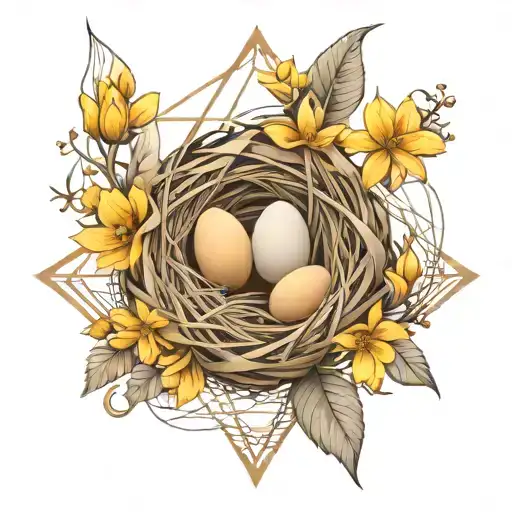 nest with eggs inside loud flower tattoo design idea
