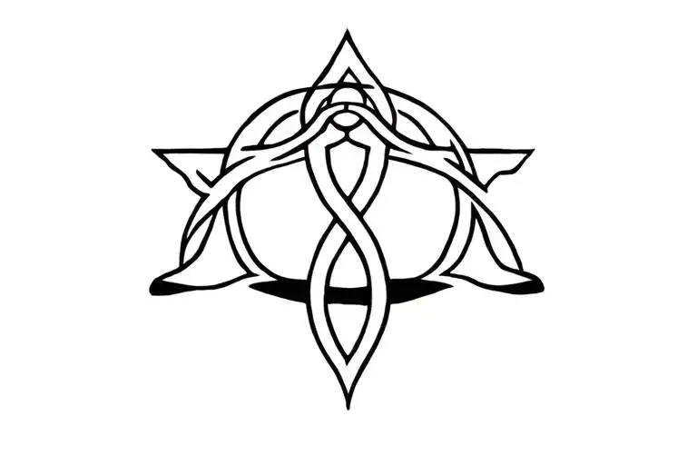 minimalist tattoo featuring Celtic libra symbol intertwined with african picses symbol on the trunk tattoo design idea