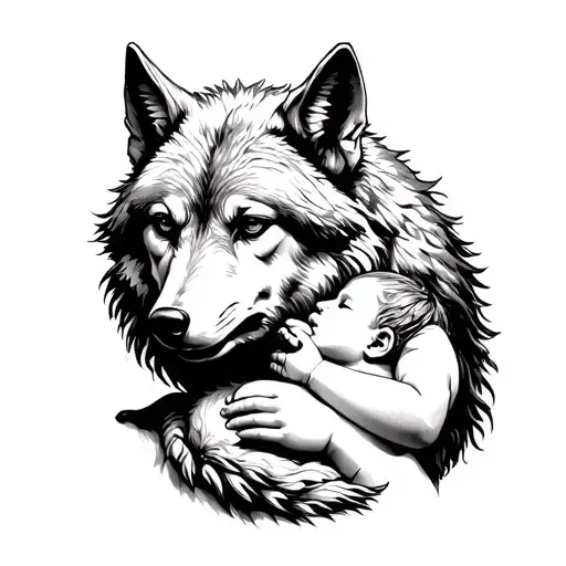 capitoline roman she wolf suckling a baby tattoo design idea