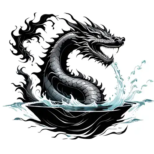 aquarius pouring water that chinese fire dragon comes out of tattoo design idea