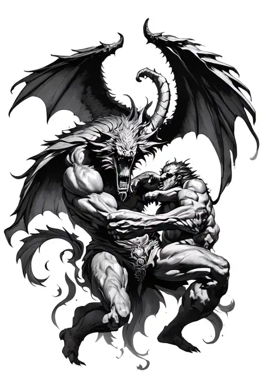 Angle fighting demons tattoo design idea