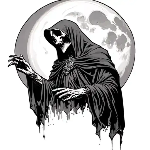 grim reaper with moon behind him tattoo design idea