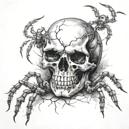 skull and spider crawling tattoo design idea