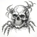 skull and spider crawling tattoo design idea