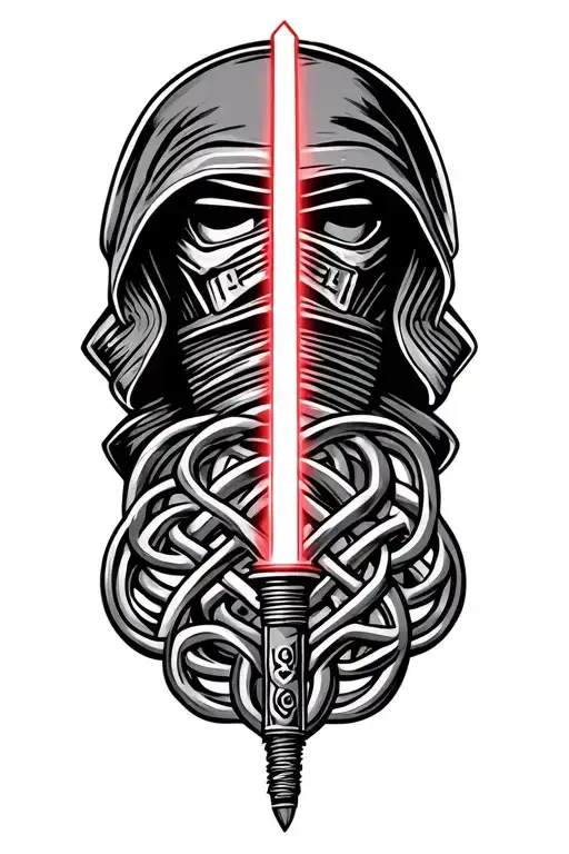 kylo ren lightsaber hilt and red blade with Celtic knots tattoo design idea