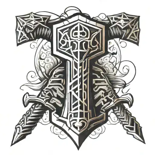 thor hammer ingraved with Runes tattoo design idea