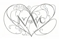 m and c initials combined together inside a heart tattoo design idea