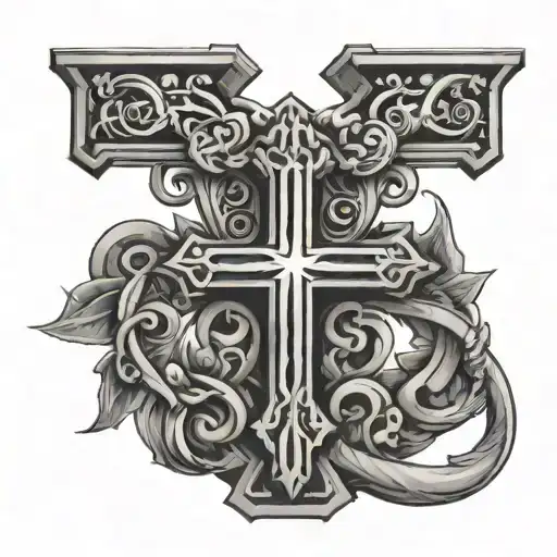  initials BW wrapped around a cross that is made of the numbers 1:17 tattoo design idea