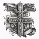  initials BW wrapped around a cross that is made of the numbers 1:17 tattoo design idea