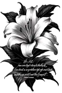 Madonna Lilly flower surrounding Corinthians 10:31 Bible Verse masculine style tattoo design idea