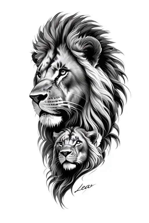 Leao, family of lions tattoo design idea