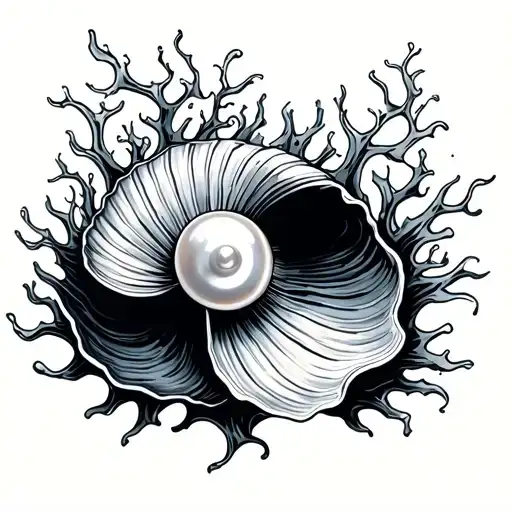 clam with pearl and kelp   tattoo design idea
