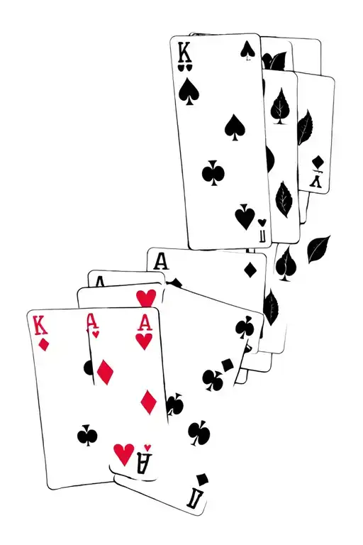 a deck of playing cards falling one by one like leaves from a tree  tattoo design idea