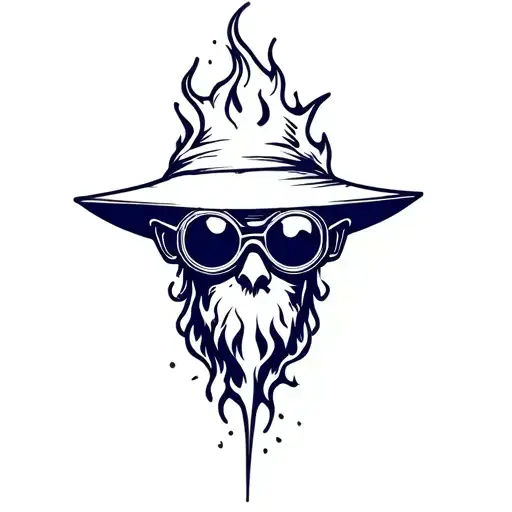 Wizard in welding goggles casting fire tattoo design idea