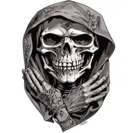 hooded reaper mexi Cali design praying skeleton hands tattoo design idea